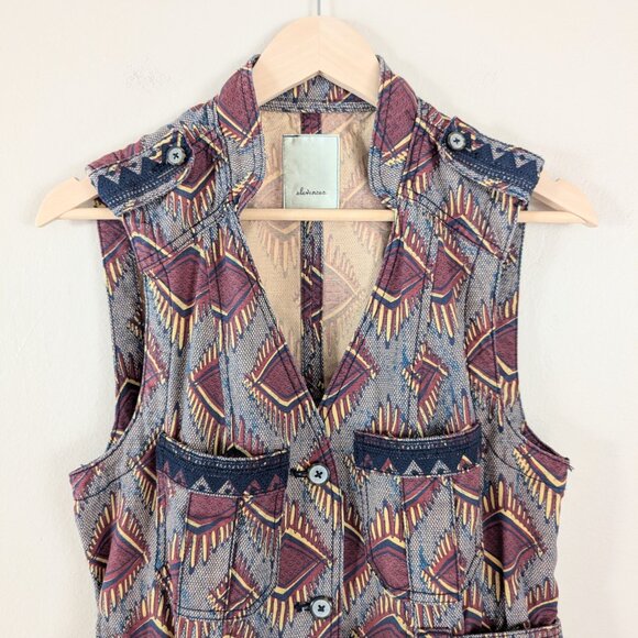 Anthropologie Elevenses Geo Print Safari Vest with Belt - Diamond Motif‎ - M - Picture 3 of 15